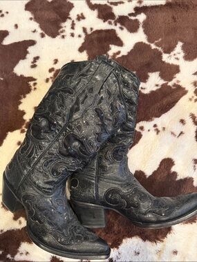 Elegant Black Corral sequin Embroidered Western Boots